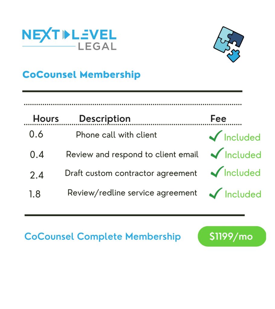 Bill showing savings compared to regular attorney billing