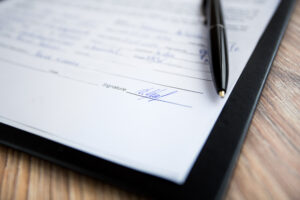 A business contract signed paperwork